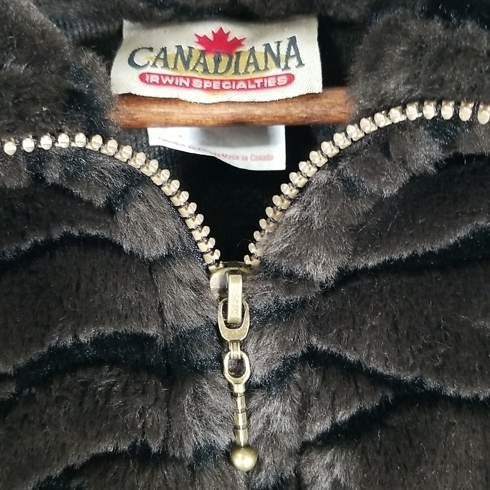 Vintage 80's Women's Coat Faux Fur Zipped Gold Tone Maple Leaf Brooch - Picture 7 of 10